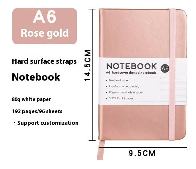 A5 diary with soft PU leather cover in a skin feeling texture, open to show horizontal line pages.