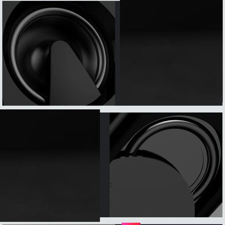 Mini black and white USB-powered 2.1 computer speaker system with subwoofer on a desktop.