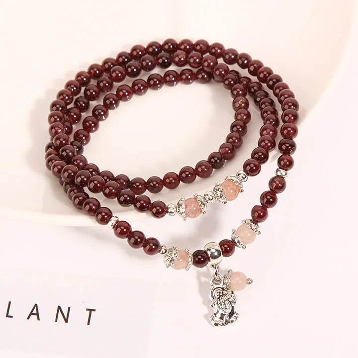 Women's wine red garnet crystal flower bracelet with bohemian ethnic styling