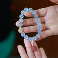 Chinese style aquamarine women's bracelet with pearl decorations and fox charm elements