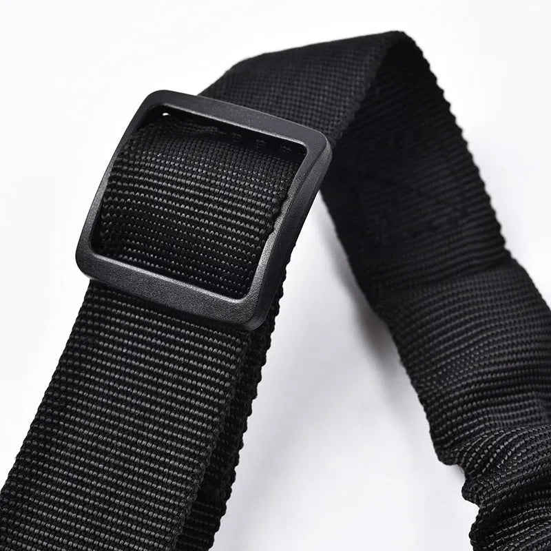Black nylon pet vehicle retractable safety rope with metal buckle, 53-74cm length, on car seat
