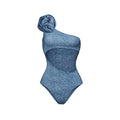Black decorative one-shoulder hollow cowgirl style one-piece swimsuit for women.