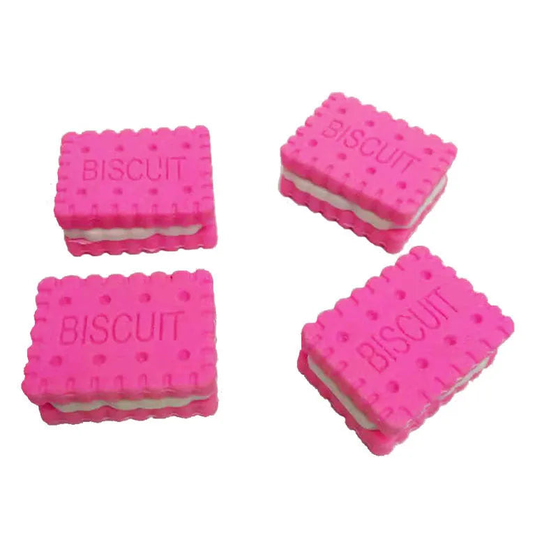 Sandwich biscuit shaped novelty eraser in brown, pink, green, and purple colour options