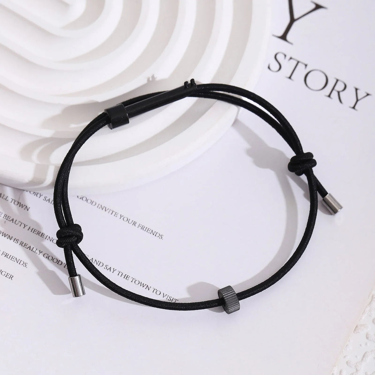 Tungsten carbide adjustable escape bracelet on wrist, geometric style, black finish