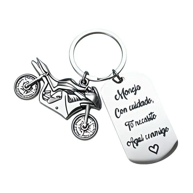 Stainless steel motorcycle keychain with flannel storage bag, modern simple WU266 design