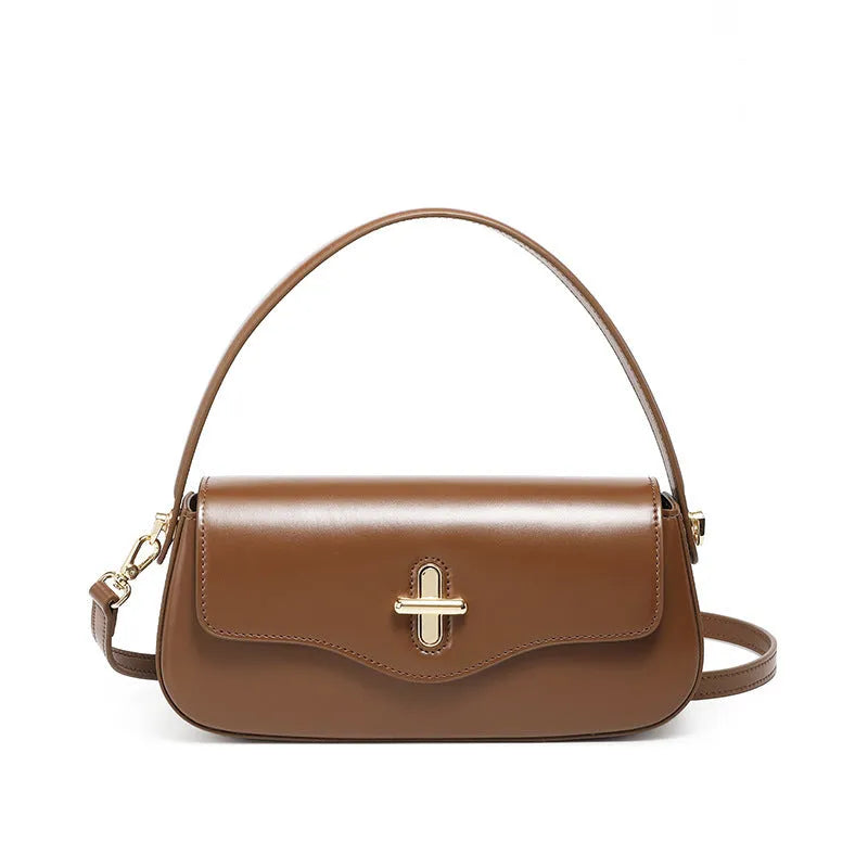 Leather baguette shoulder bag in black, wine red, coffee or caramel with organised interior compartments