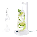 White and blue rechargeable desktop water dispenser pump with LED display on a water bottle.