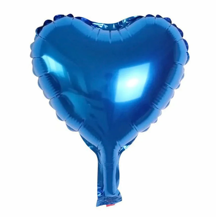 Pack of five sparkling silver aluminium foil peach heart-shaped balloons for party décor.