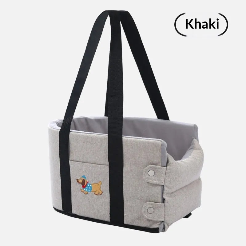 Car centre console pet pad in dark gray linen nest style for small dogs and cats
