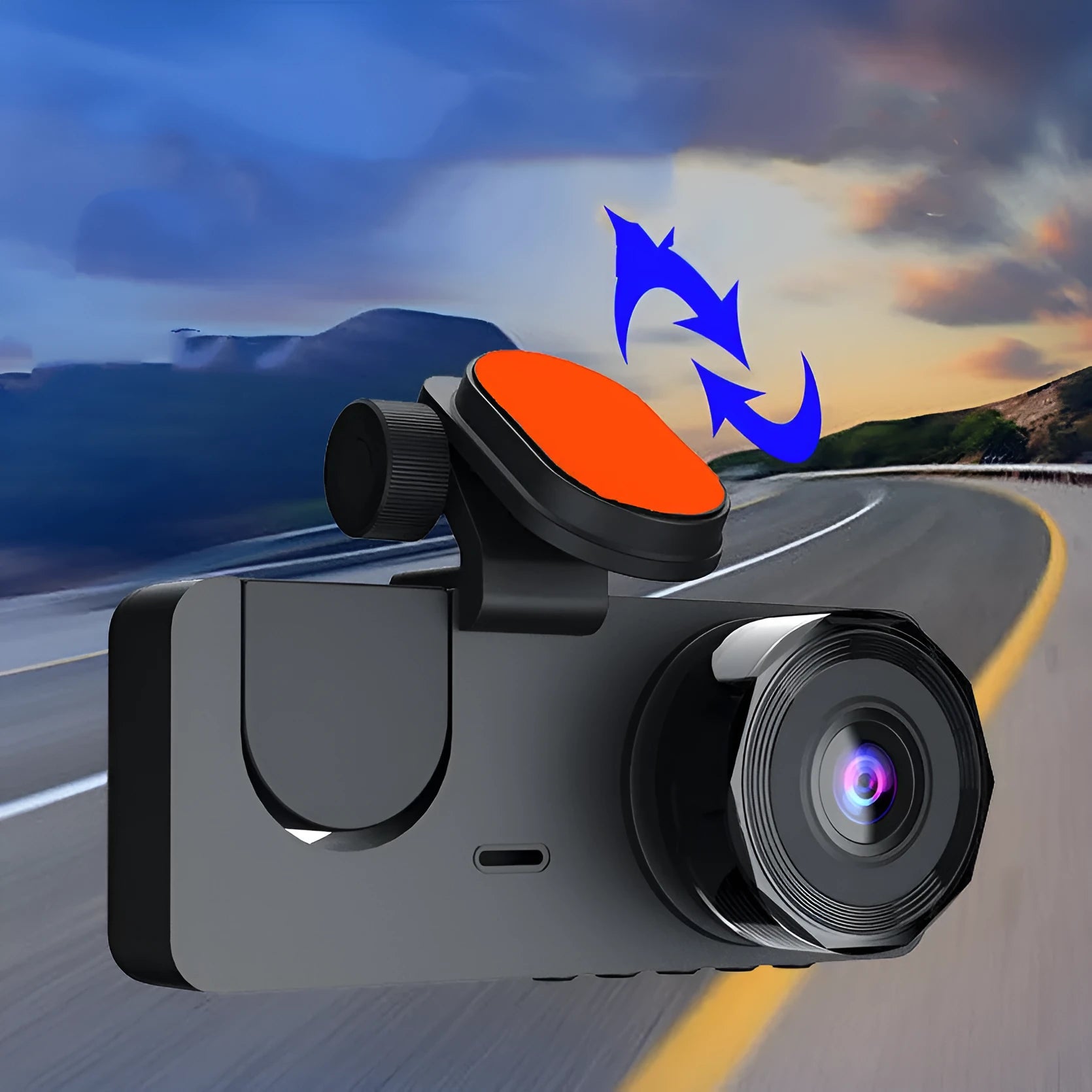 Black HD 1080P car dashcam with touch screen for front and rear simultaneous recording