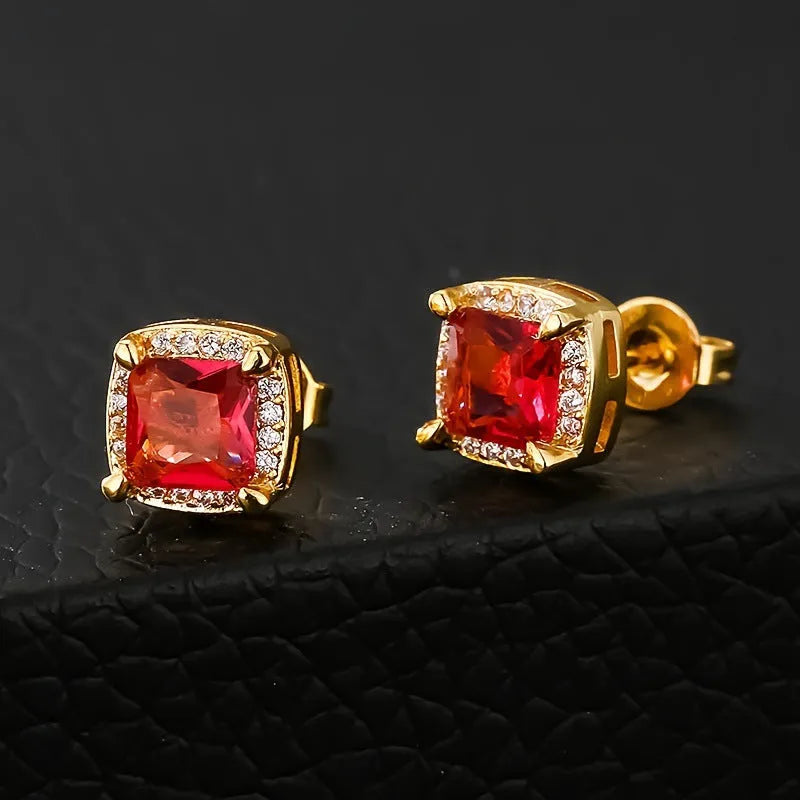 Gold-plated square retro drop earrings in colour selection