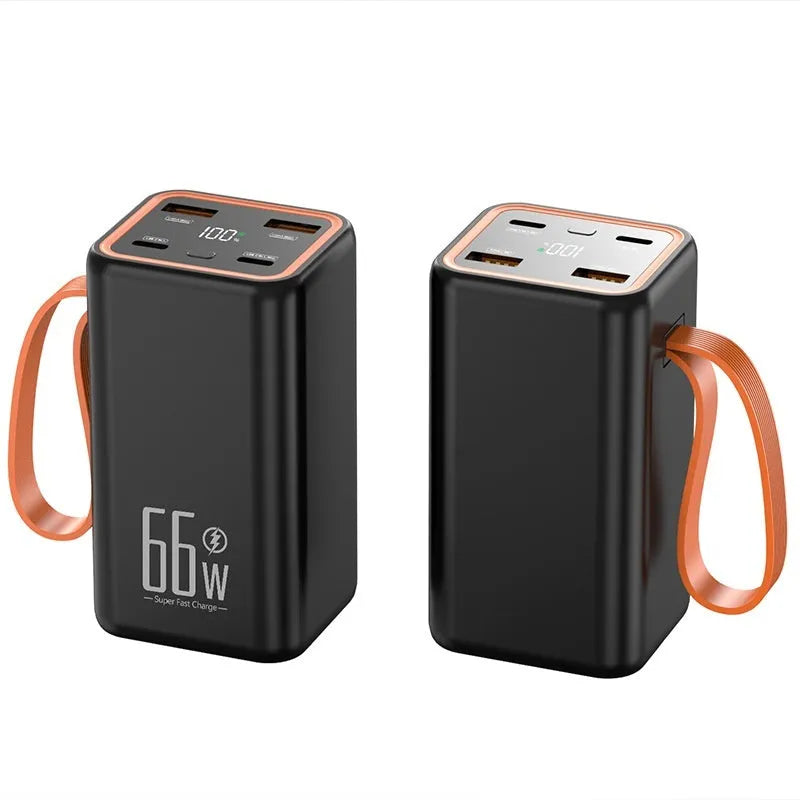 Black and white PD66W fast charge 20000mAh power bank with compact design