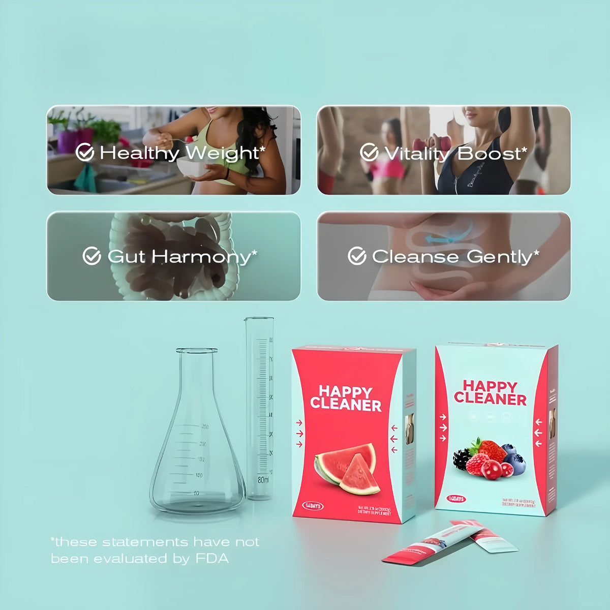 Watermelon Electrolytic Powder HAPPY CLEANER pack for adults, available in Strawberry flavour and Watermelon Flavour