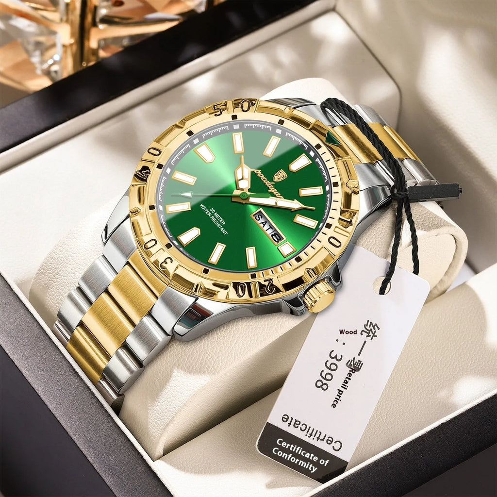 Swiss men's waterproof luminous watch with 6mm case in silver, gold or black with steel strap