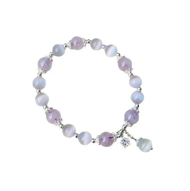 Opal amethyst crystal bracelet with moon charm over 20mm, manual processed women's cute accessory