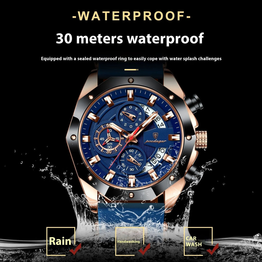 Men's chronograph watch with silicone strap and diamond-shaped dial in alloy case