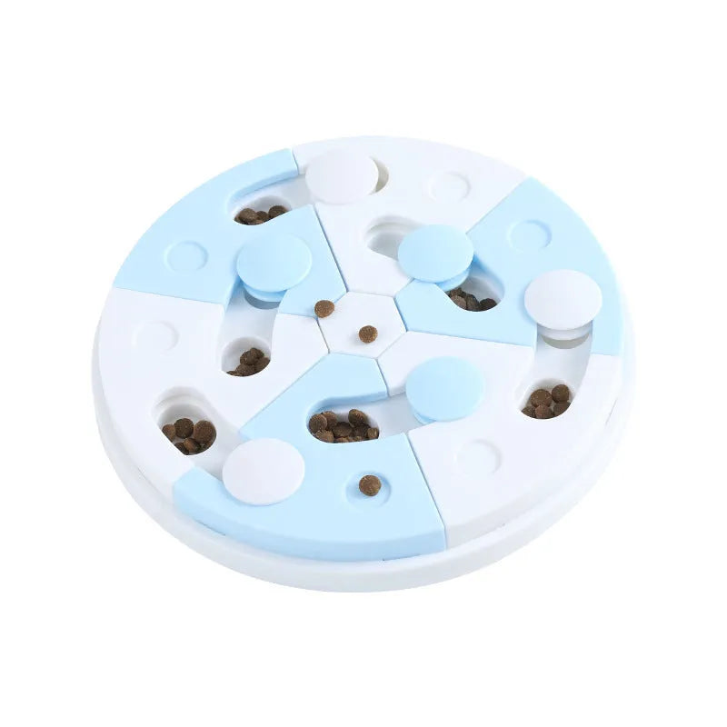 Blue and white jigsaw puzzle feeding tray for dogs made from PP material