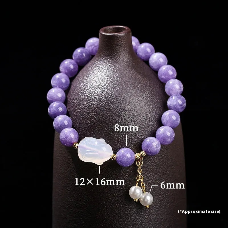 Purple aquamarine agate rabbit bracelet with 6mm, 8mm, 12x16mm geometric round beads