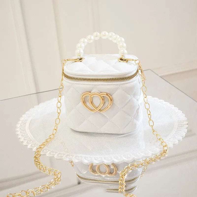 White PVC bucket gel bag with a heart-shaped pattern, shown open.