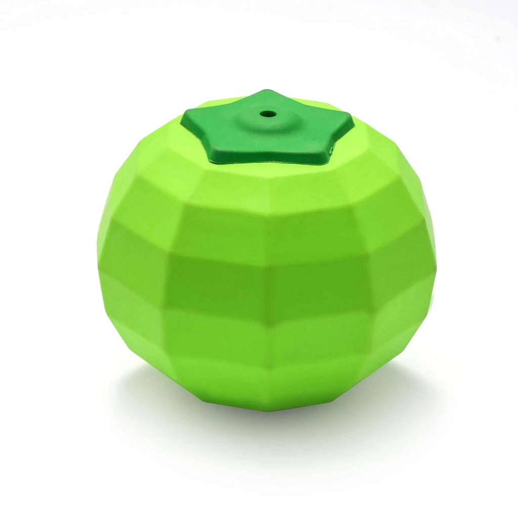 Green natural rubber squeaky ball dog chew toy for large breed dogs.