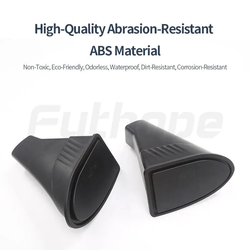 Two black ABS plastic car door storage bins designed for Tesla Model Y front door pockets.
