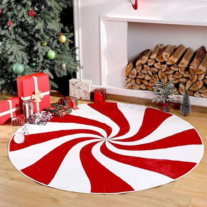 Crystal velvet anti-slip dots carpet in Christmas round design on a living room floor