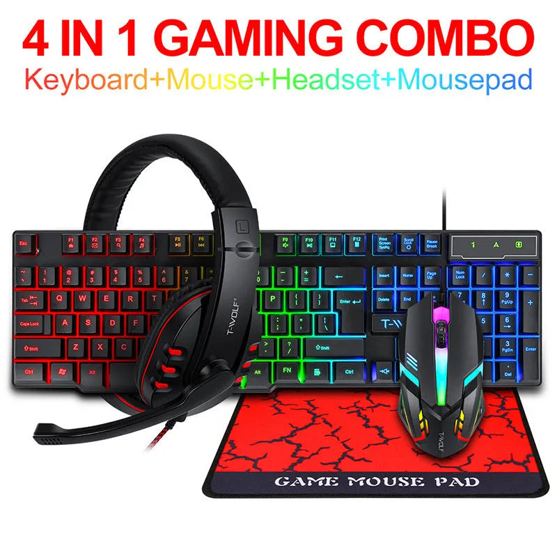 Thunder Wolf T800 gaming keyboard and mouse combo set with headset and mouse pad