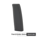 Universal silicone handbrake sleeve in red, shown next to a car's handbrake lever.