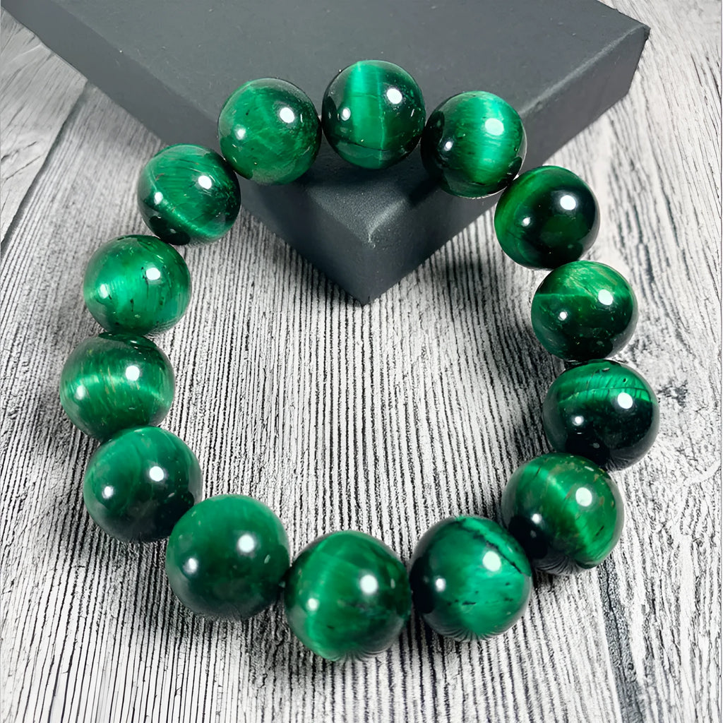 Green tiger eye stone bracelet with geometric faceted beads in various size options