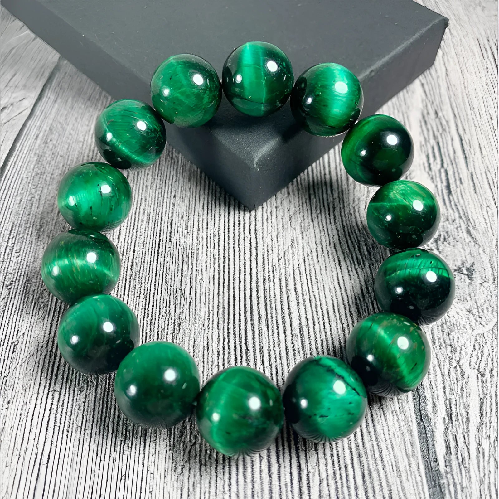 Green tiger eye stone bracelet with geometric faceted beads in various size options