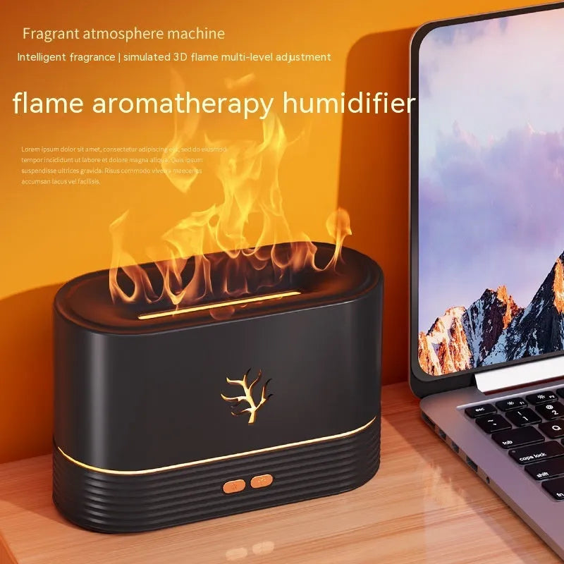 Square white LED flame humidifier and essential oil diffuser with mist and red fire effect.