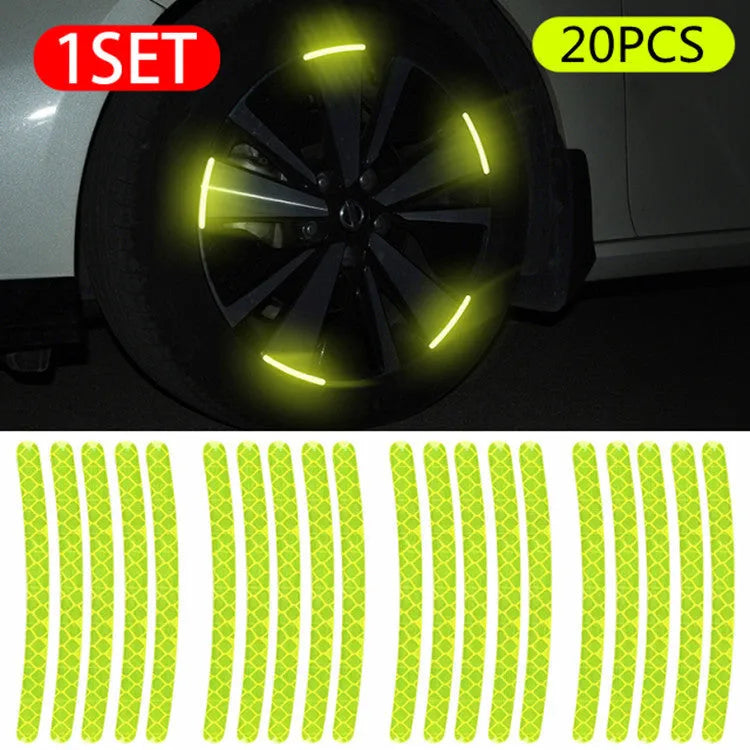 20 pack car wheel hub reflective stickers with arc pattern in various colours including fluorescent and luminous options