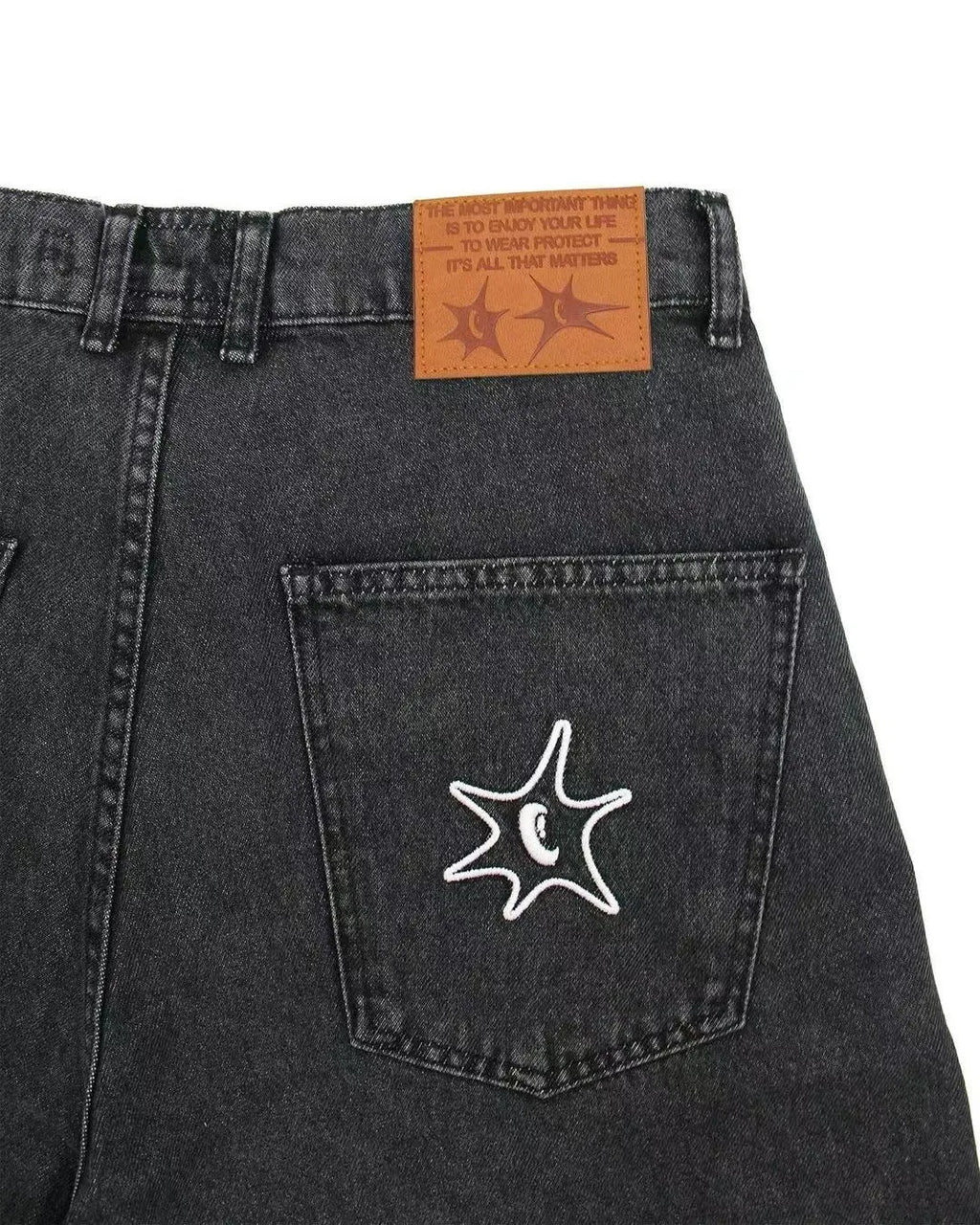 Men's straight-leg hip hop denim shorts in D36 picture colour, showing front view