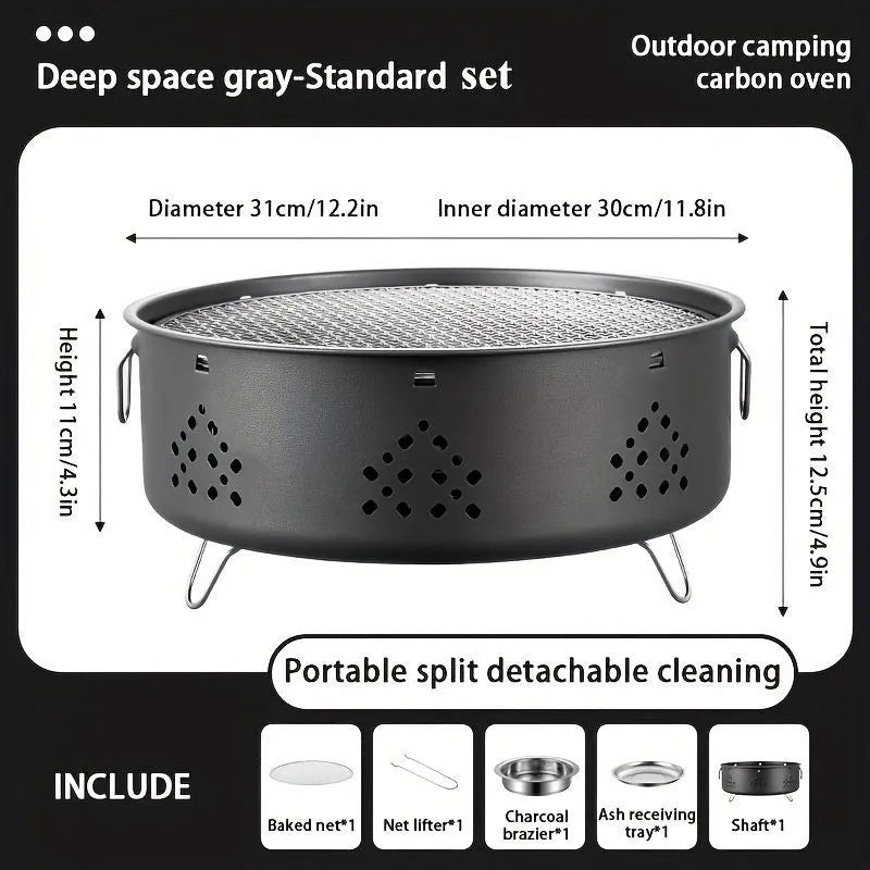 Portable stainless steel barbecue grill with detachable components and storage bag