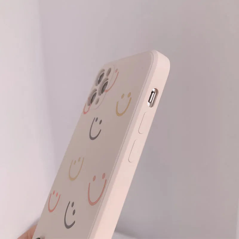 Silicone phone case with smiley design for Apple iPhone models in TPU material