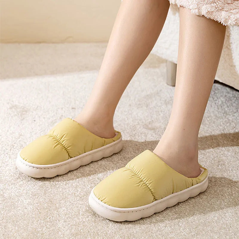 Down cotton slippers with artificial leather upper and rubber sole in blue colour