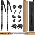 Adjustable aluminium alloy trekking poles with three straight handles and complete accessory set including foot covers and snow holders