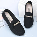 Gommino women's black slip-on casual loafers with round toe and flat rubber sole