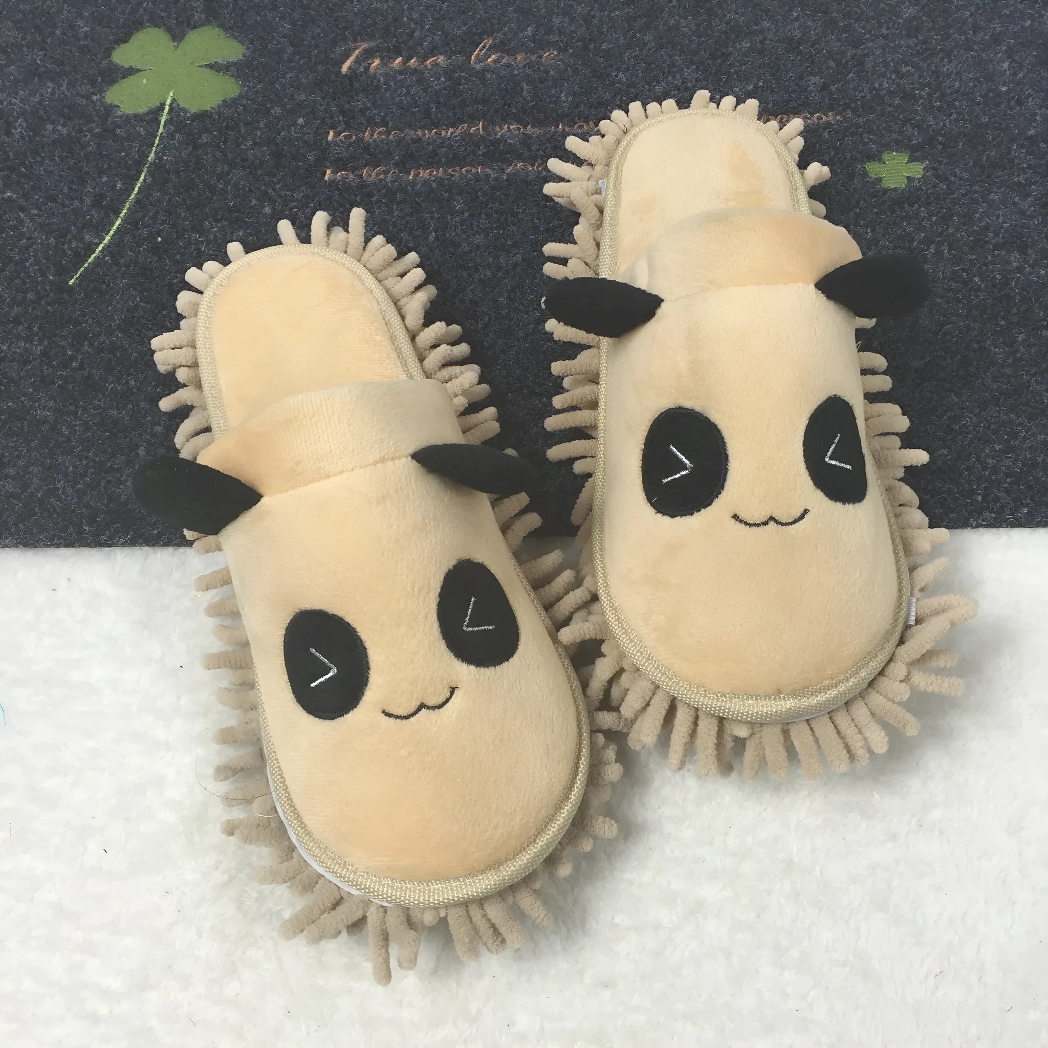Panda animal pattern slippers with removable fabric mask-style upper in coral fleece material