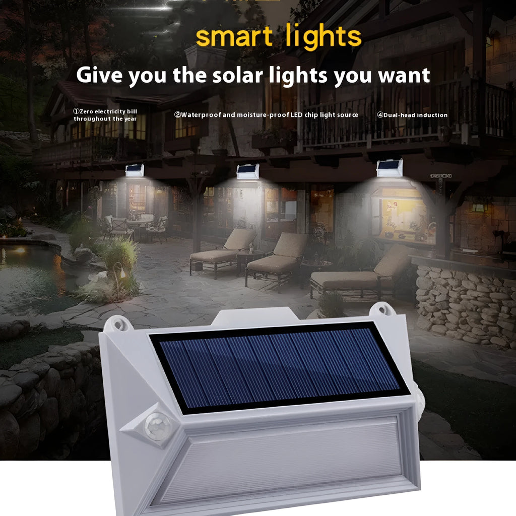 Solar outdoor human body induction guide step light with abstract design for courtyard and stair installation