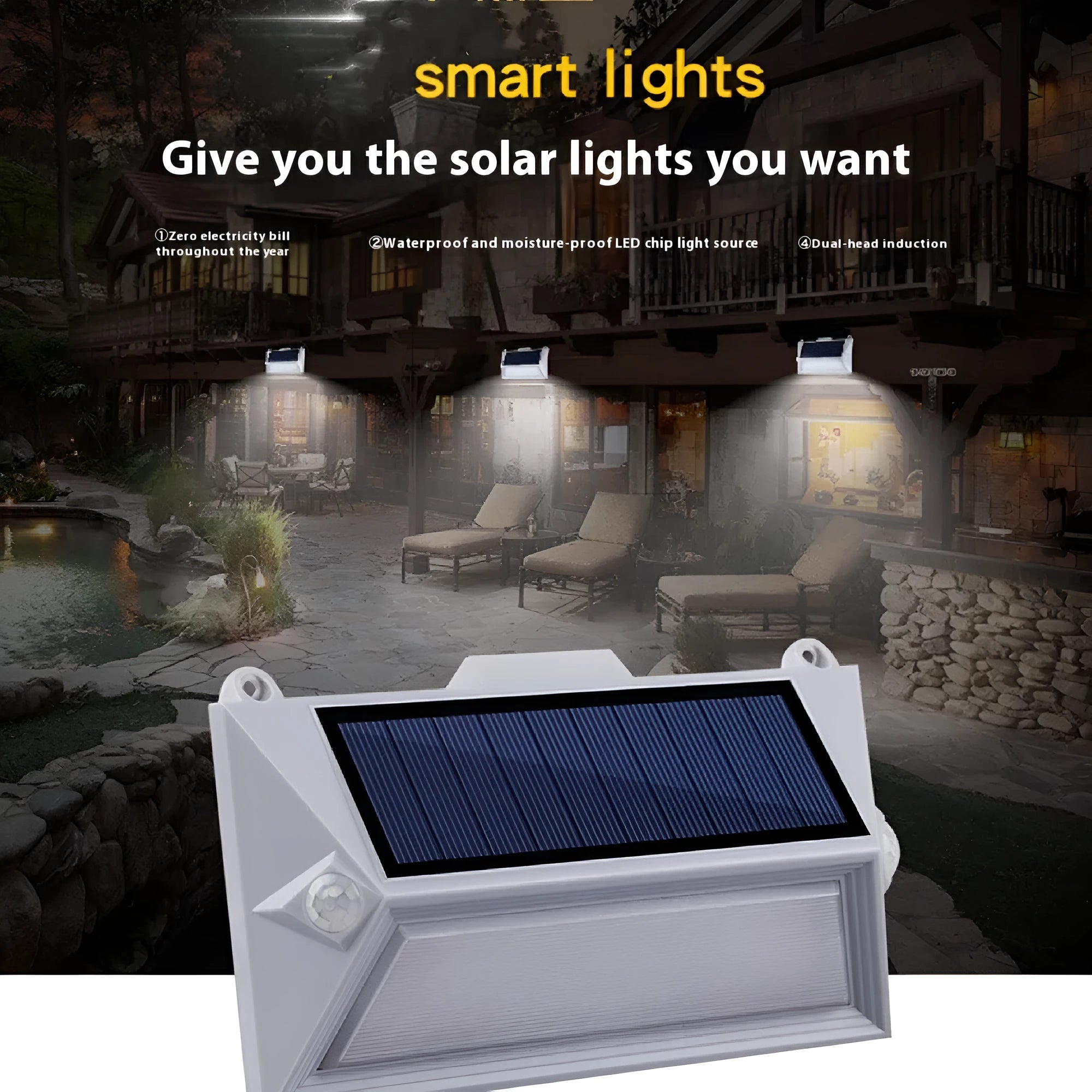 Solar outdoor human body induction guide step light with abstract design for courtyard and stair installation