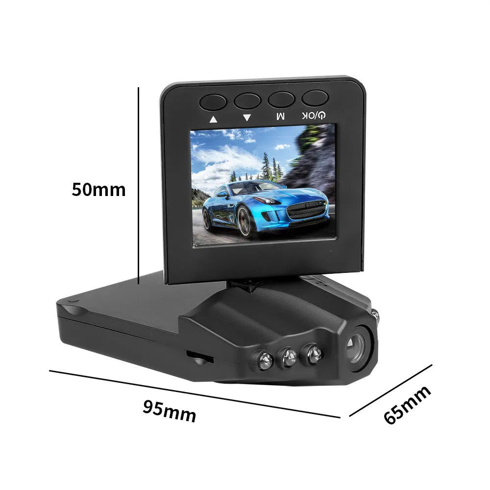 H198 HD six-light infrared car dash camera with 2.4-inch screen mounted on a windscreen.