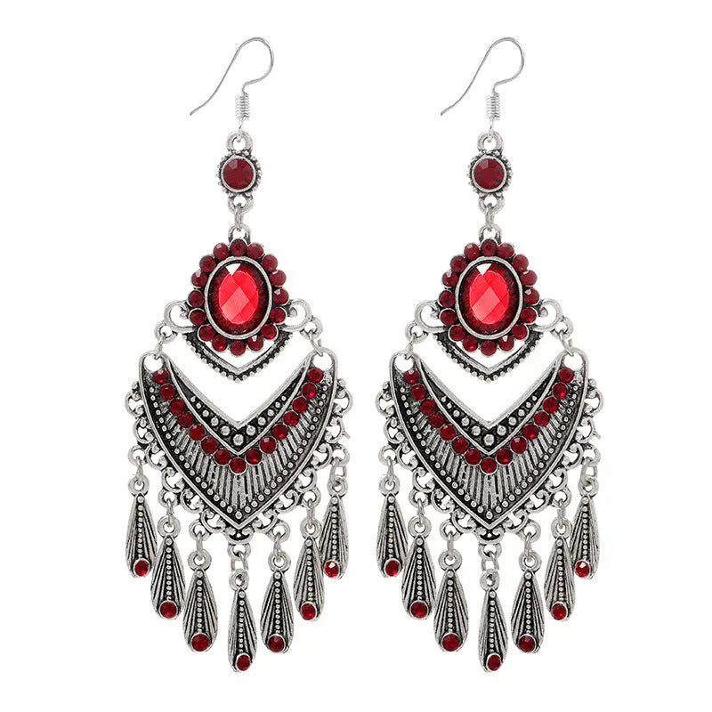 Retro long fringe earrings in smart water drop purple colour with drop shape and ethnic style design
