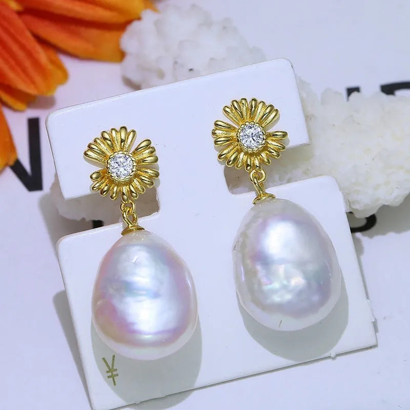 Baroque floral sterling silver earrings with ring holder function in silver and gold plating options.