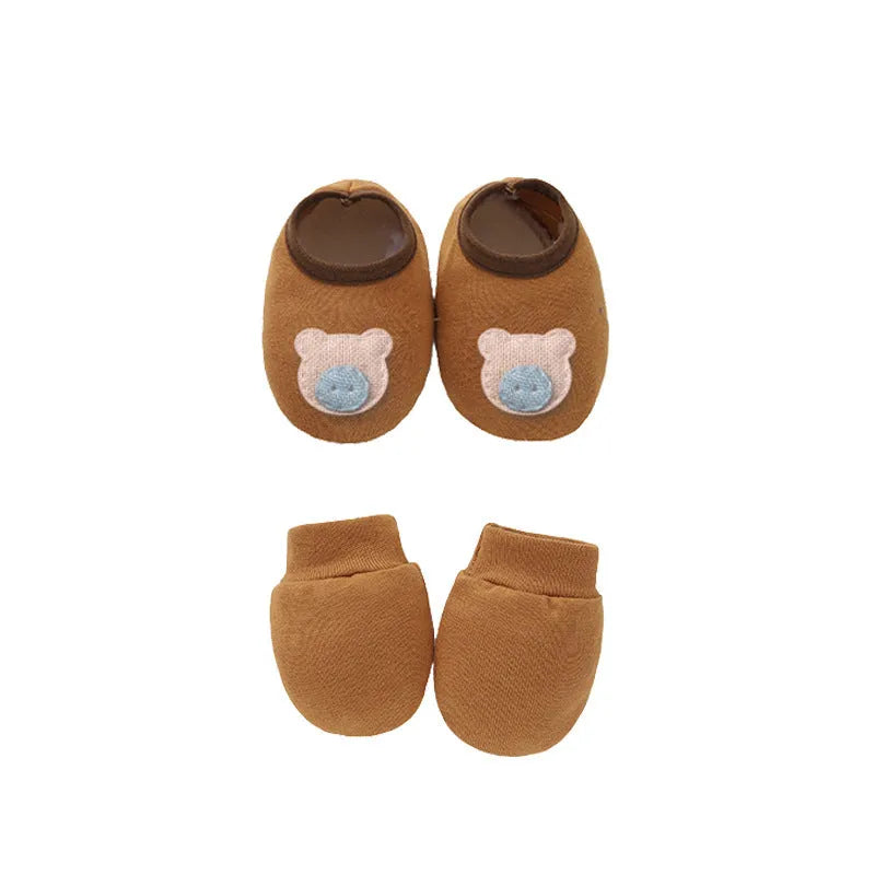 Baby cotton gloves and foot cover set with a pullover cap in multiple colour options