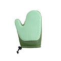 Pet grooming glove with mesh fabric and rubber grip bumps for removing hair during brushing or bathing