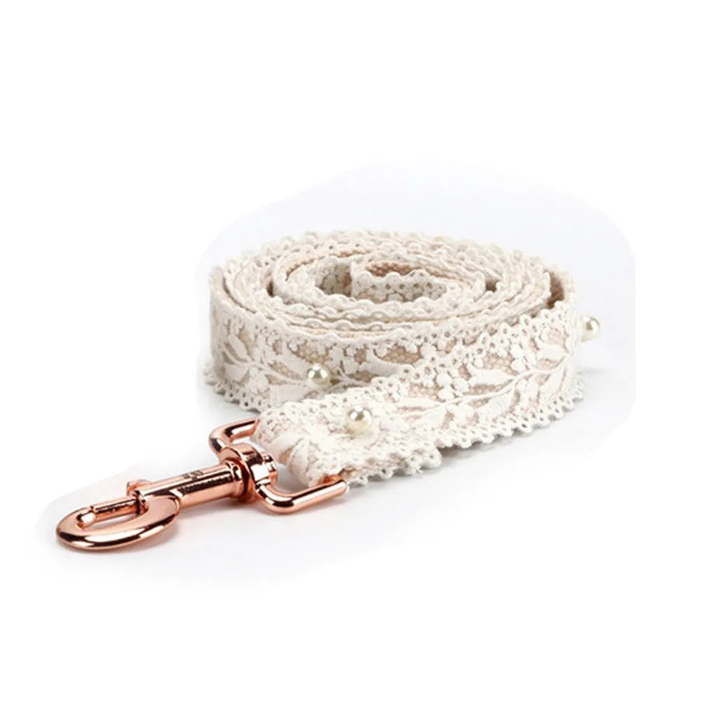 White lace flower polyester pet harness for cat or dog with towing rope, British style