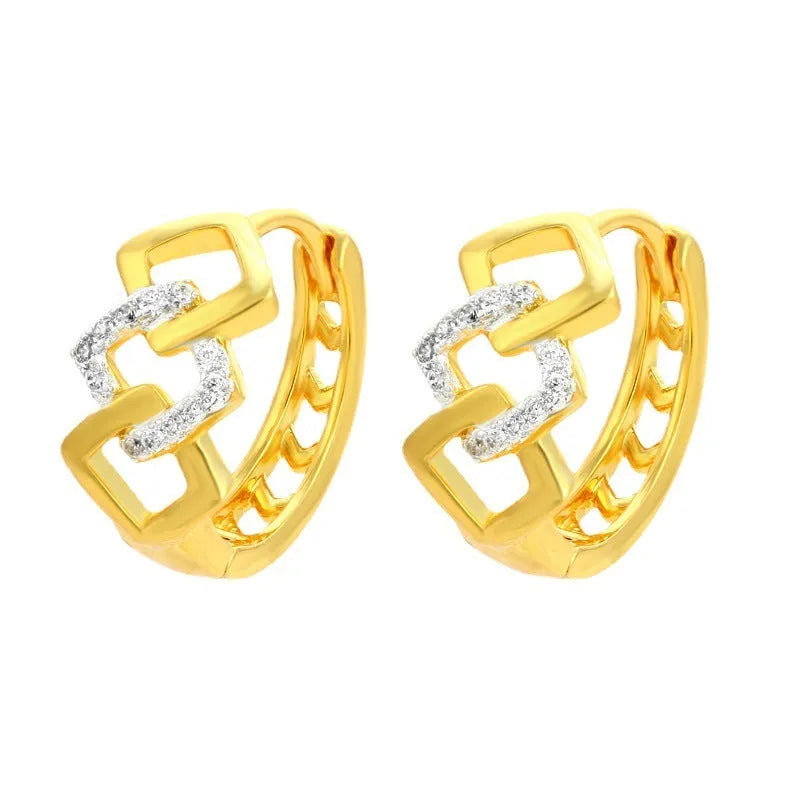 Gold geometric hollow-out alloy earrings with simple design and ear clip fitting