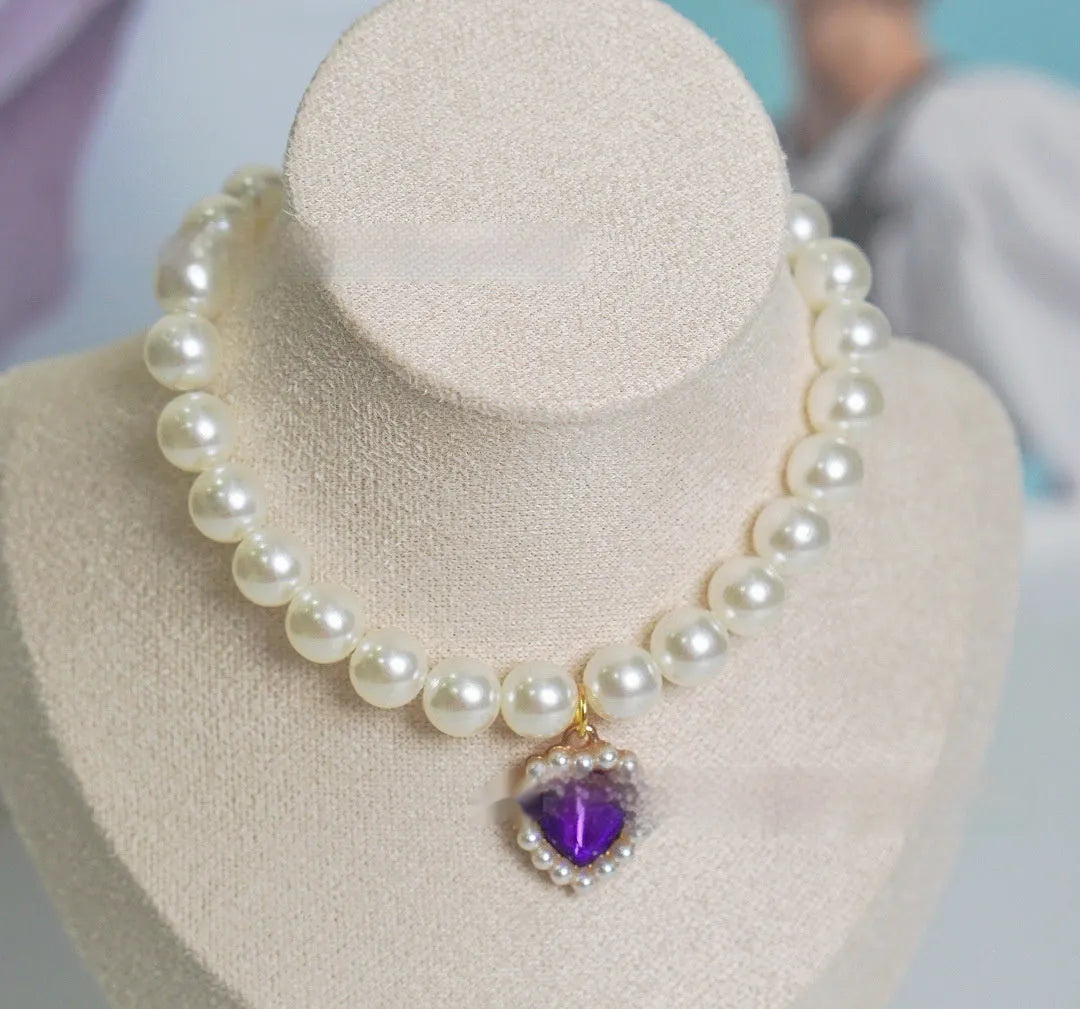 Plastic alloy resin pearl necklace cat collar in multiple colours and sizes