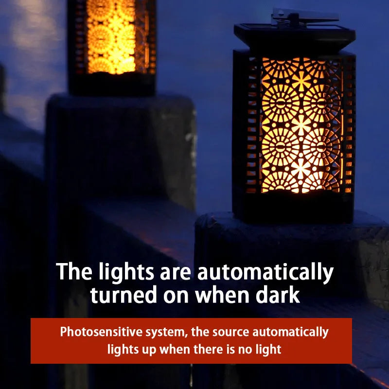 White retro flame style solar lawn light for outdoor garden or patio use